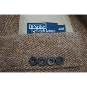 Polo Ralph Lauren Brown Herringbone Tweed Belted Half Norfolk Jacket Coat Sz 42R